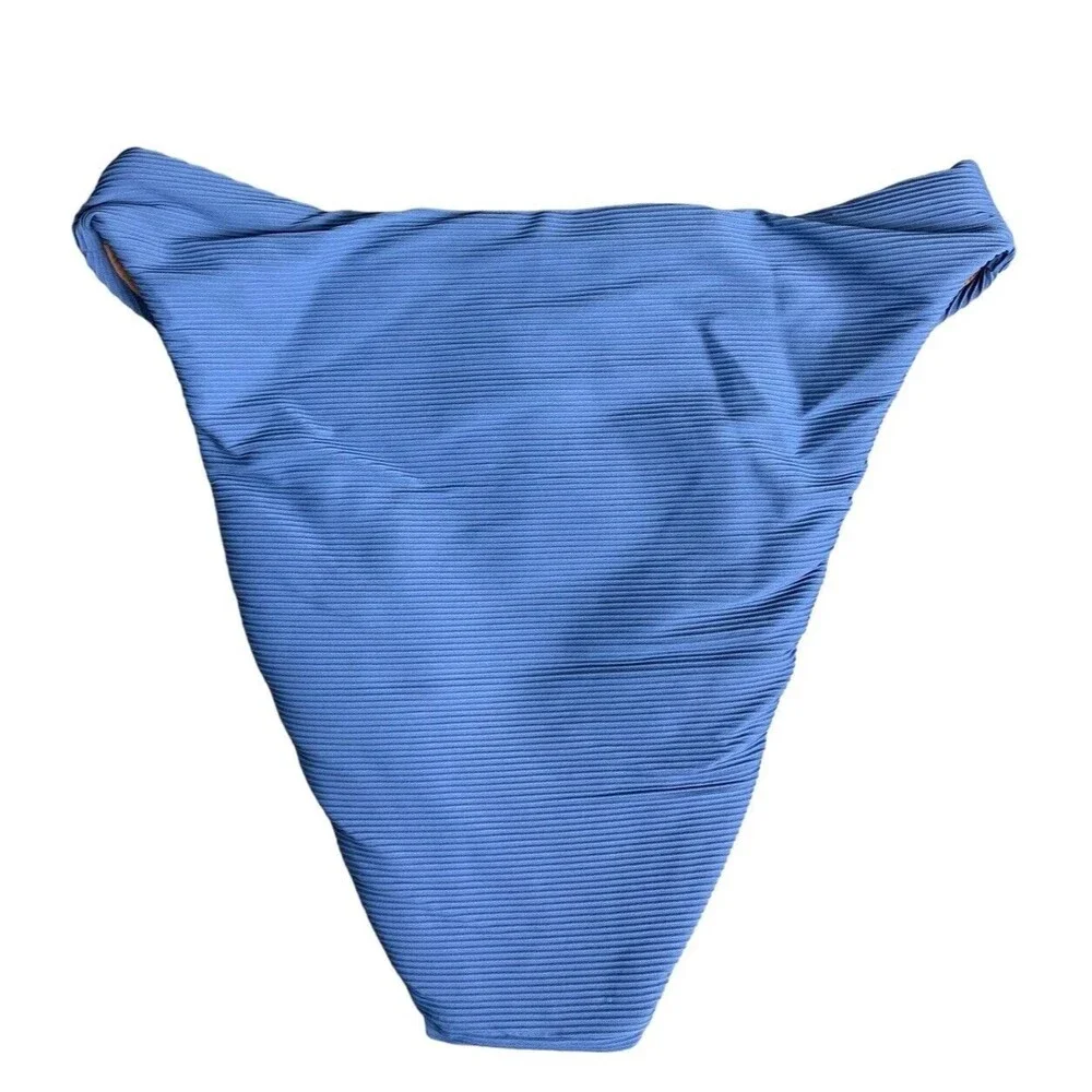 New! J. Crew Bikini Bottom Women’s Size XS Ribbed High Rise Cheeky Blue BE808